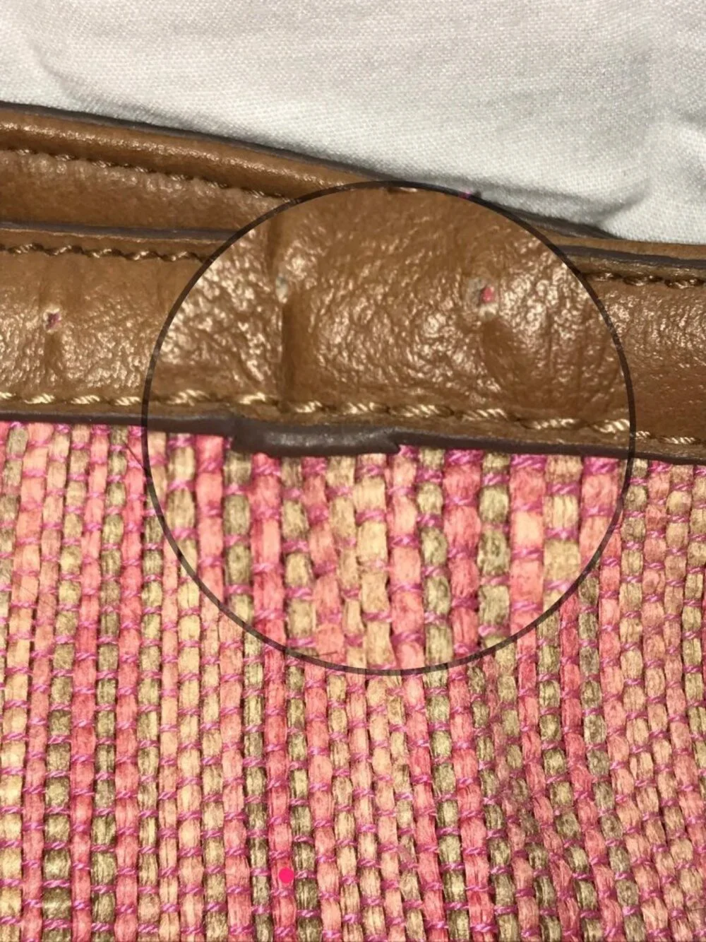 Stone Mountain Bay shore Fuchsia Cloth Tan Leather Trim Hobo Bag